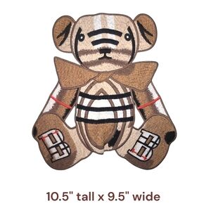 Large Luxury Fashion Tan Plaid Bear BB Iron on Patch 10.5" x 9"